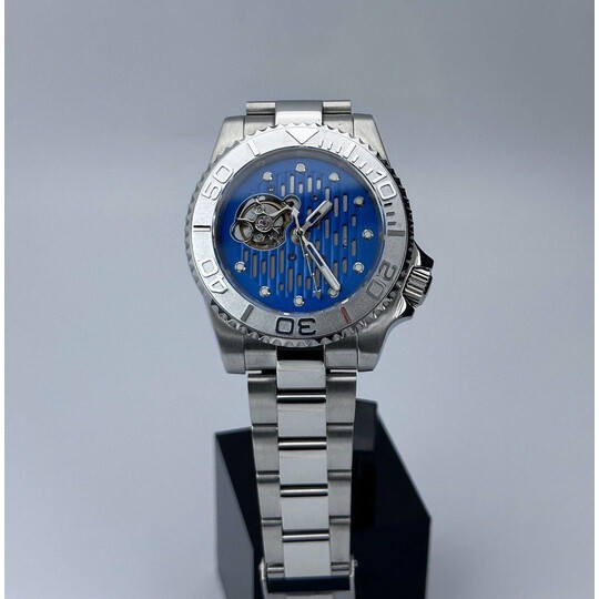 Custom Seiko Mod • Blue Steel Open-Heart 4oclock-Crown Yachtmaster • 40mm